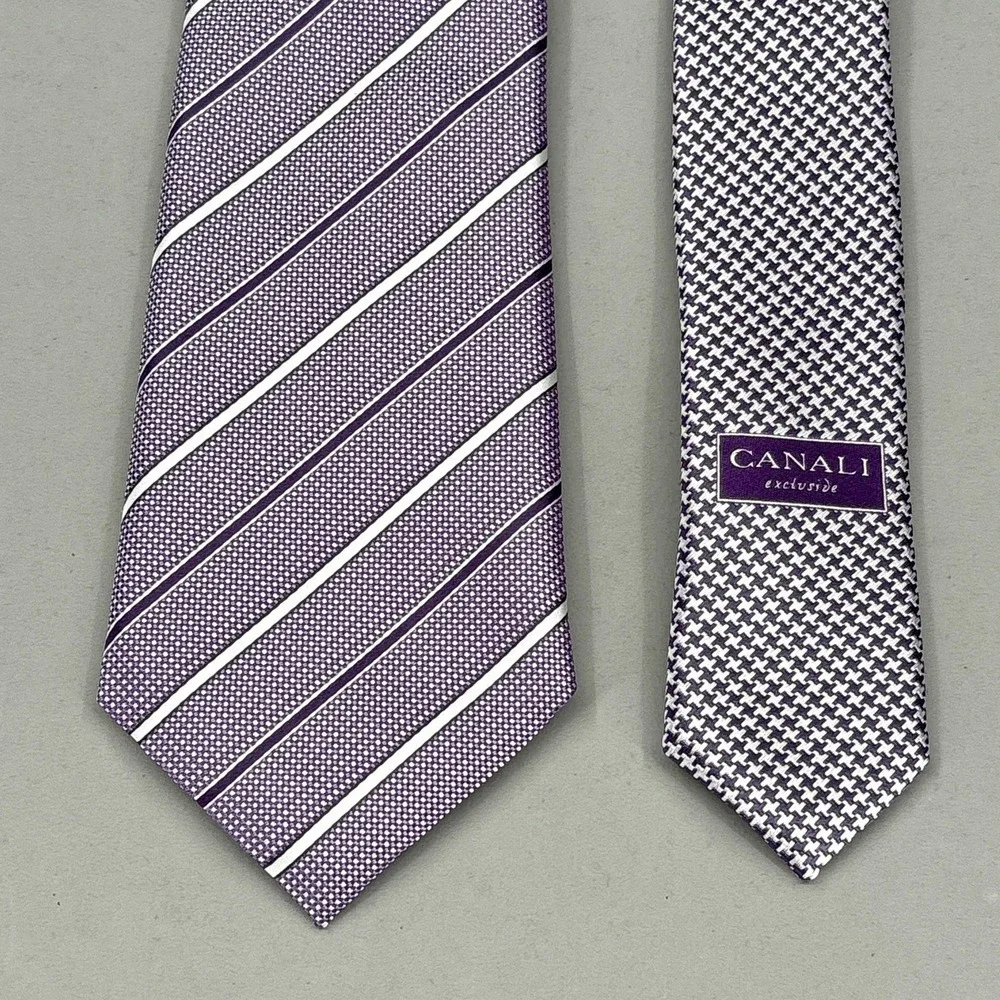 Canali Tie‎ Mens Purple Jacquard Stripe 100% Silk Made Italy Woven Necktie NEW
